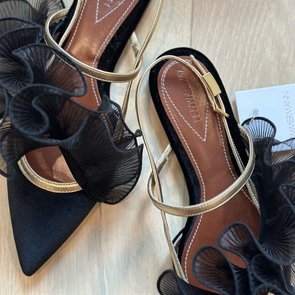 NEW WITH BOX Zimmermann Ballerinas BLK/GOLD Size 38